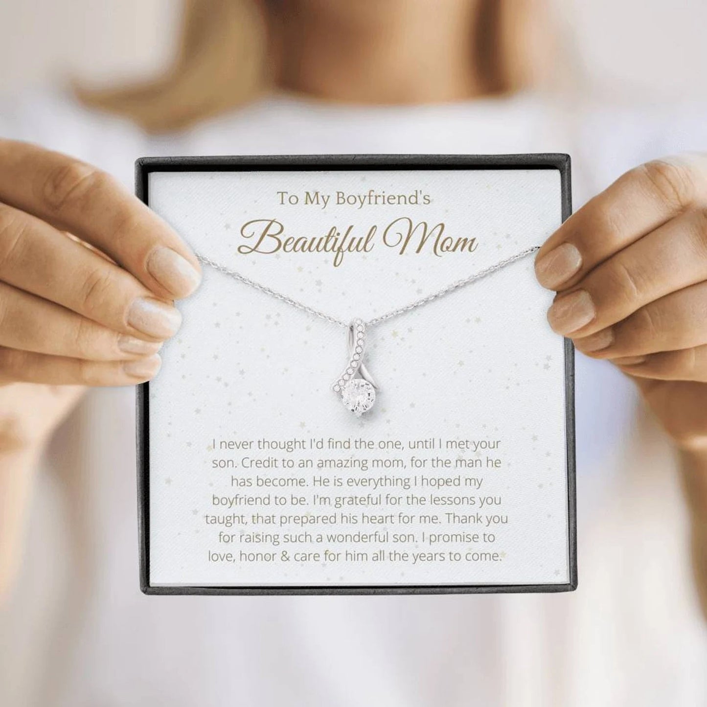 To My Boyfriend’s Mom Ribbon Necklace – Gift for Boyfriends Mom, Mothers Day Gift for Boyfriends Mom