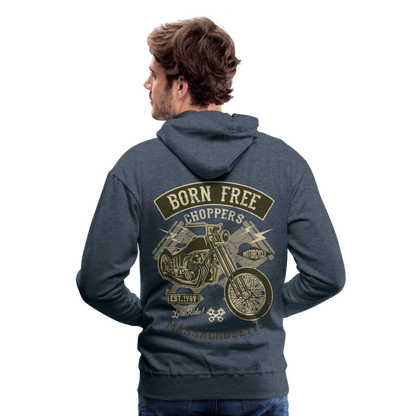 Born Free Choppers Motorcycle Men’s Premium Hoodie - heather denim