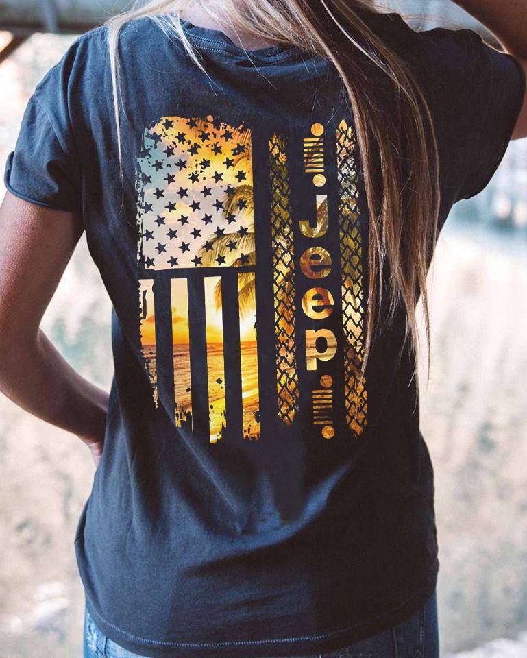 Jeep T-shirts Unisex US Flag Beach Black