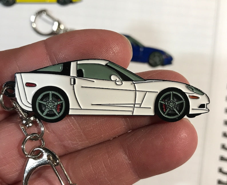 Corvette C6 Coupe Keychains: Enamel on Metal, 7 Vibrant Color Options