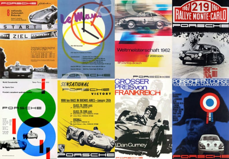 Nostalgic Porsche Racing Posters: Vintage Collection from the 1950s-60s