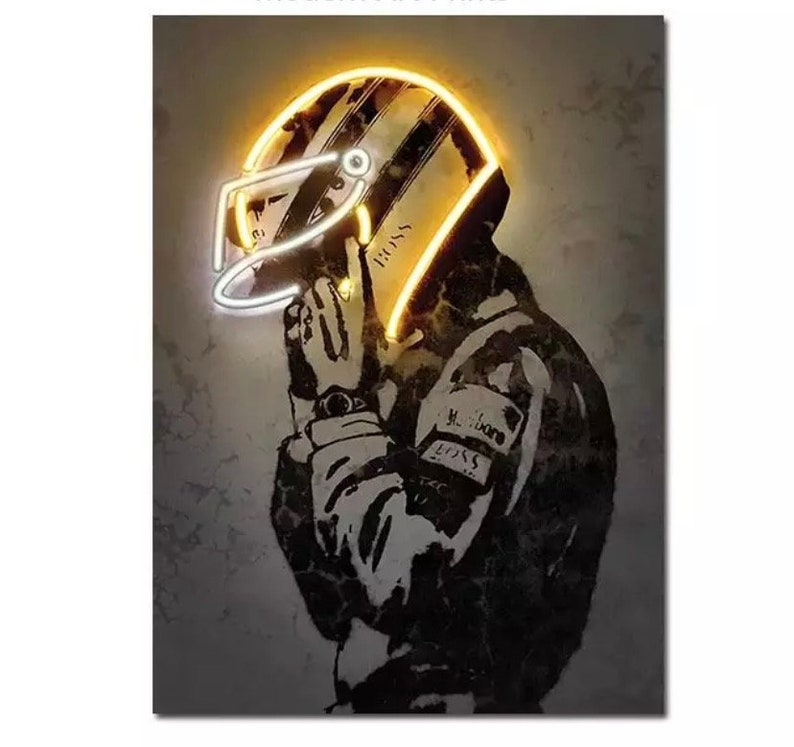 Light Up the Track: Neon F1 Helmet Poster