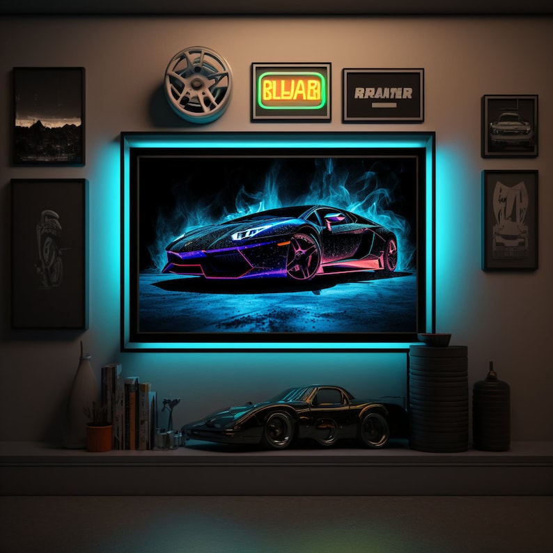 Neon Lamborghini Prints for Sports Car Enthusiasts