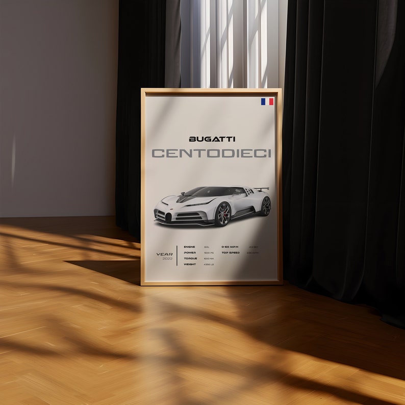 Bugatti Centodieci Supercar Poster: Automotive Wall Art for Car Lovers