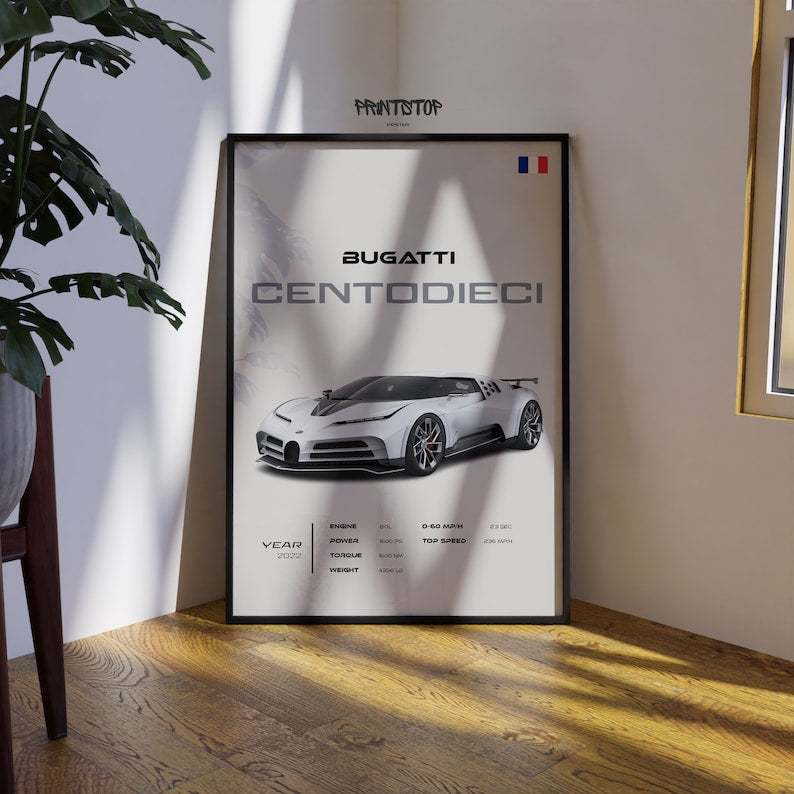 Bugatti Centodieci: Modern Supercar Poster_driver_clothing_drivi.store