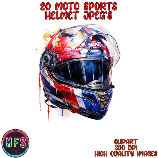 20 Vibrant Watercolor Motorcycle Helmet Clipart for Digital Design