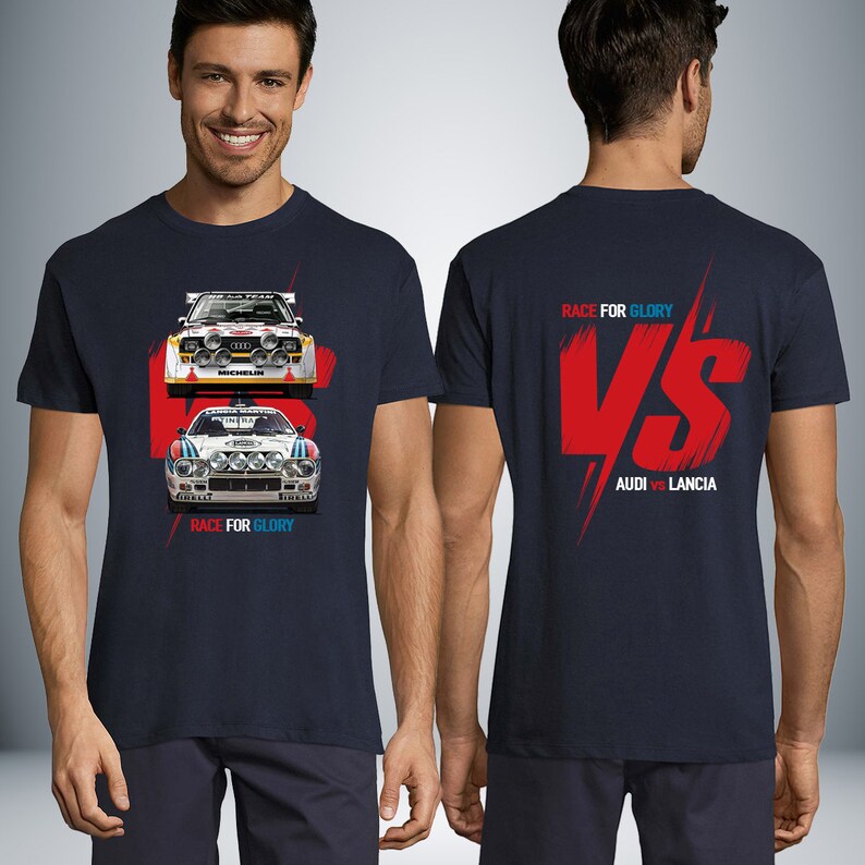 Race for Glory: Audi v Lancia Unisex Tee_driver_apparel_drivi.store