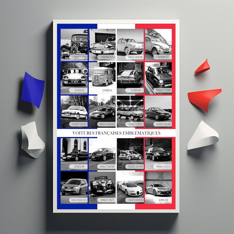 Iconic French Cars: Black & White Digital Poster