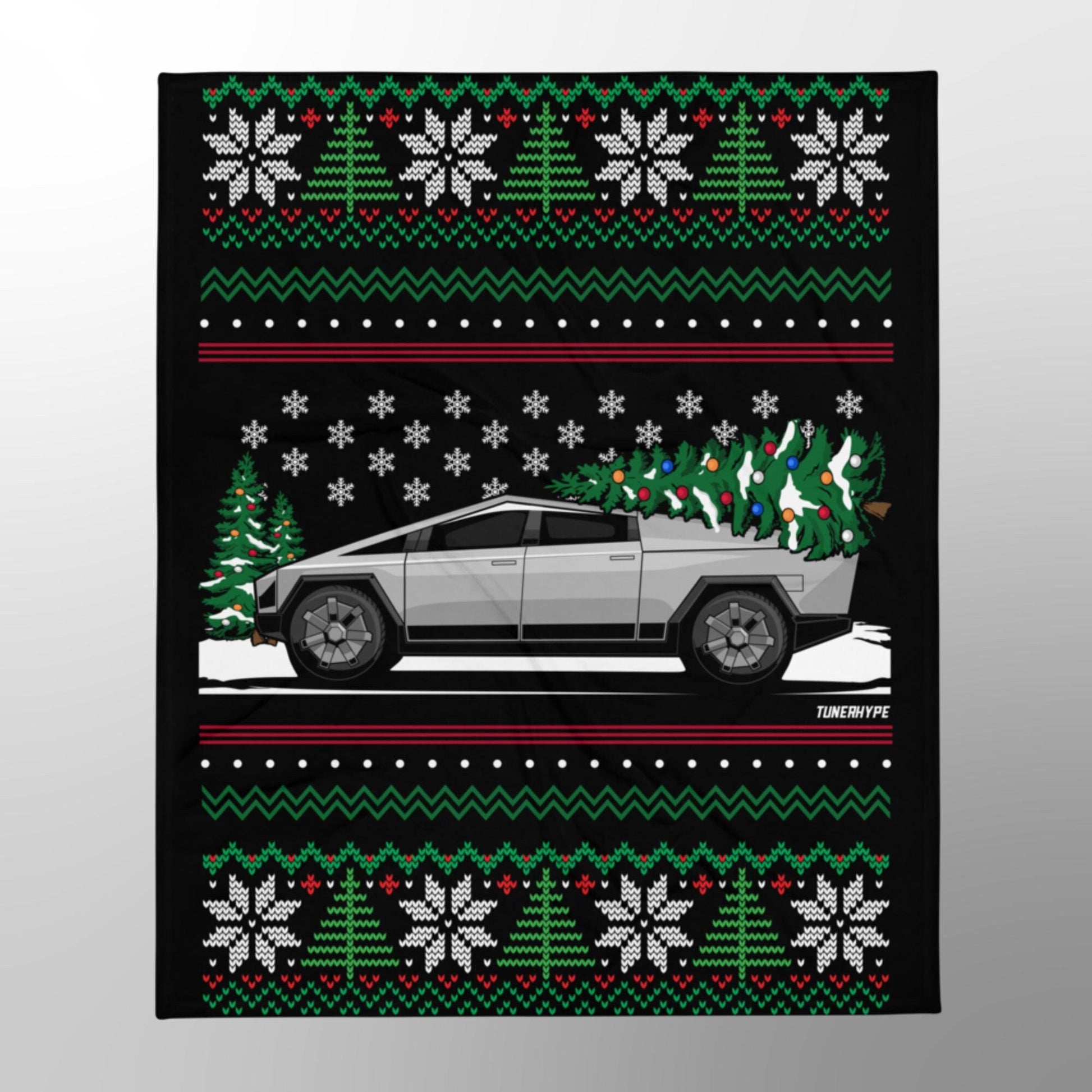 Ugly Christmas Blanket - Tesla Cybertruck - Ugly Xmas Sweater, Car Guy Holiday Gift, Funny Christmas Gift, Ugly Christmas, Tesla Gift