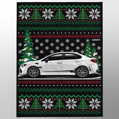 Ugly Christmas Blanket - Subaru WRX in White - Ugly Xmas Sweater, Car Guy Holiday Gift, Funny Christmas Gift, Ugly Christmas Sweater, Subaru