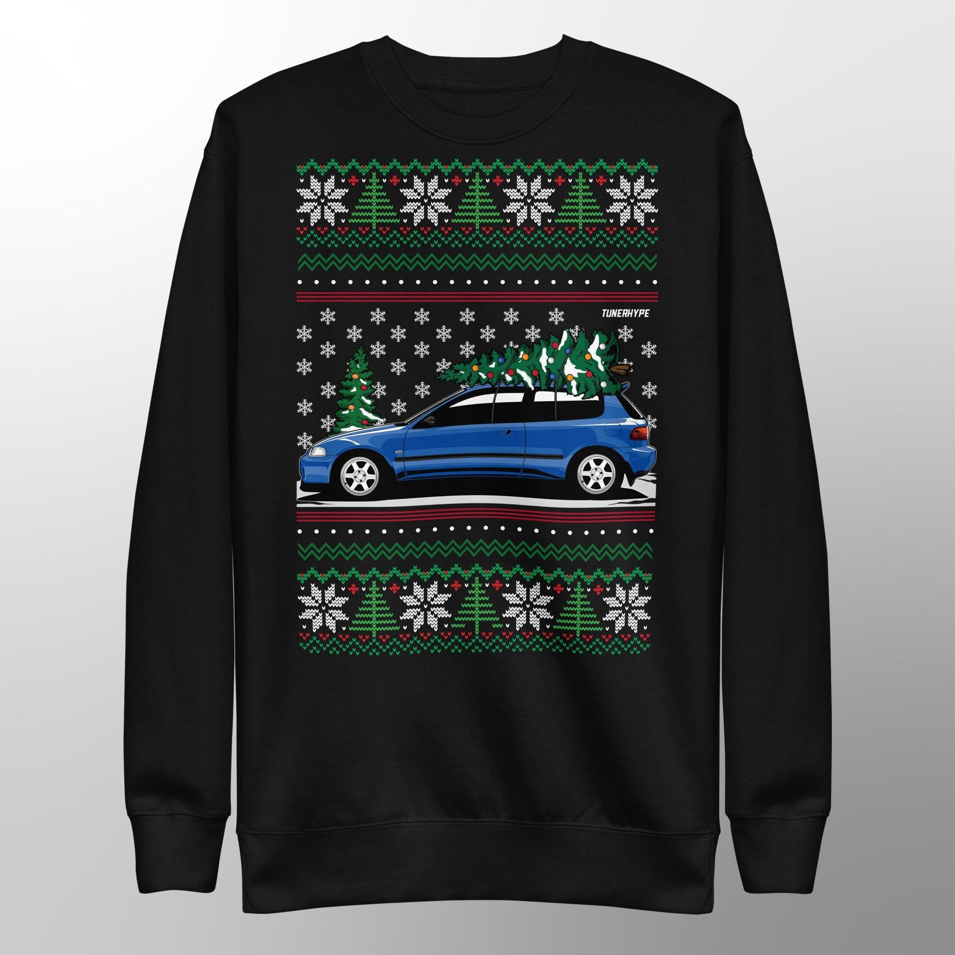 Ugly Christmas Sweater - Honda Civic EG6 on Volks - Ugly Xmas Sweater - Car Guy Holiday Gift, Funny Christmas Gift, JDM gift, Honda Gift