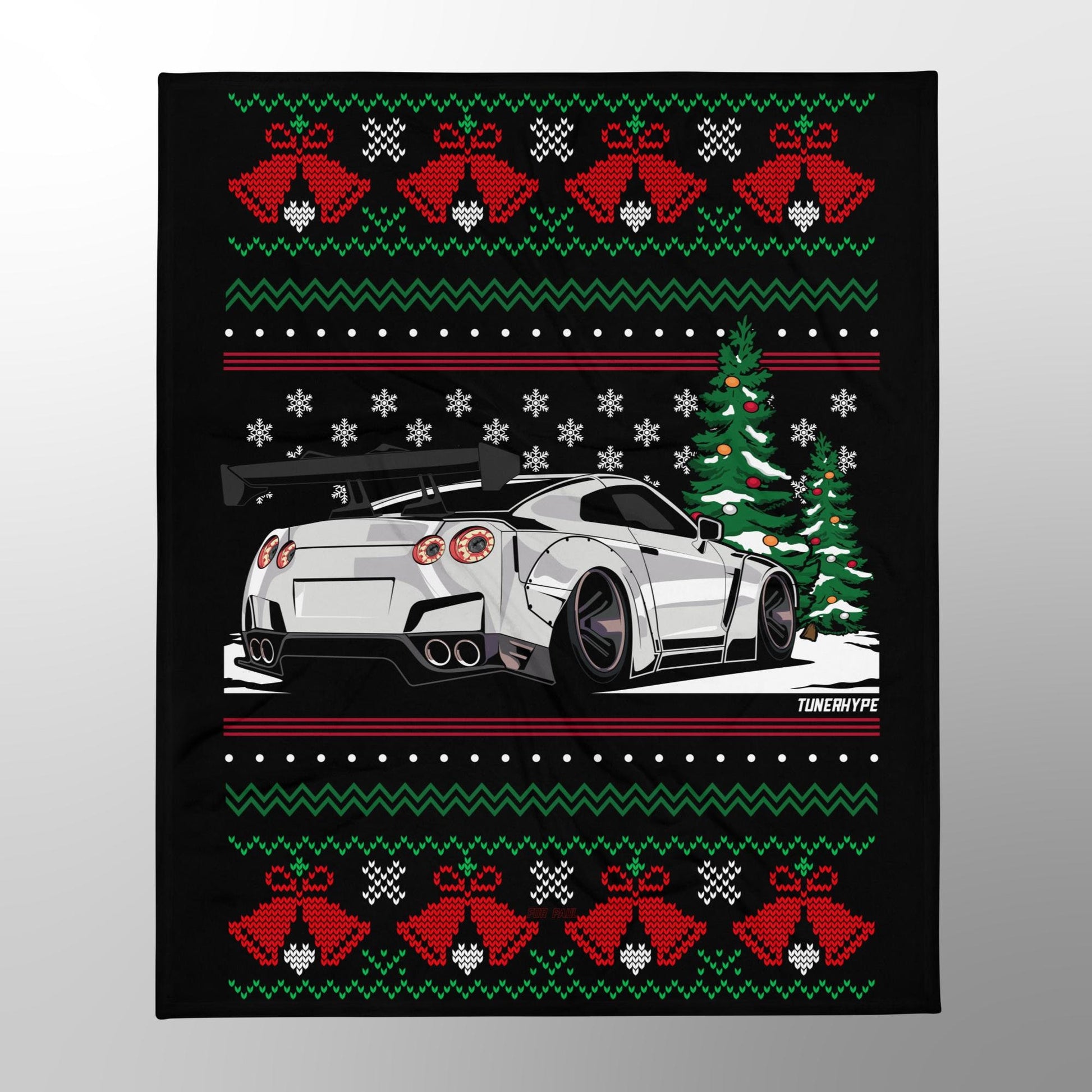 Ugly Christmas Blanket - Nissan Skyline R35 GTR - Ugly Xmas Sweater, Car Guy Holiday Gift, Funny Christmas Gift, Ugly Christmas Sweater