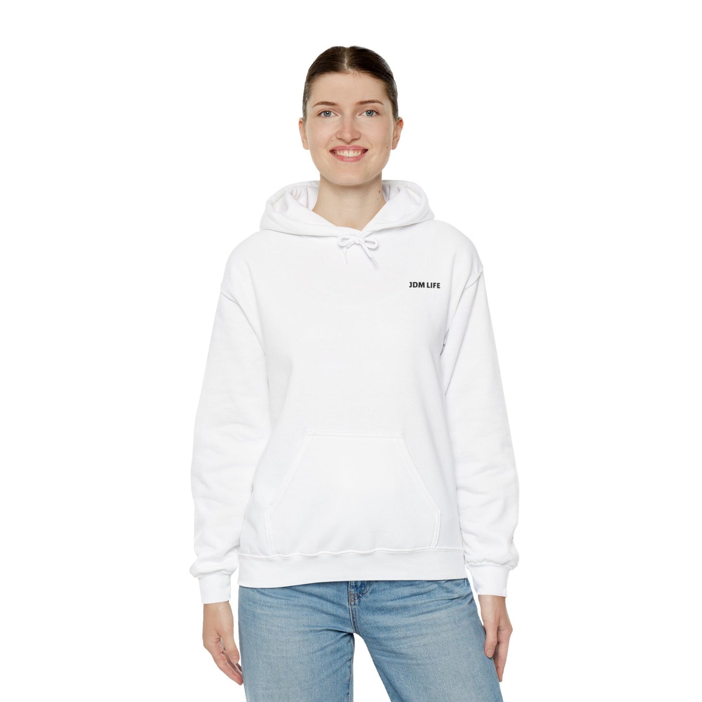 JDM White Subaru WRX STI Hoodie - Clean & Simple Aesthetic with Cherry Blossom Background