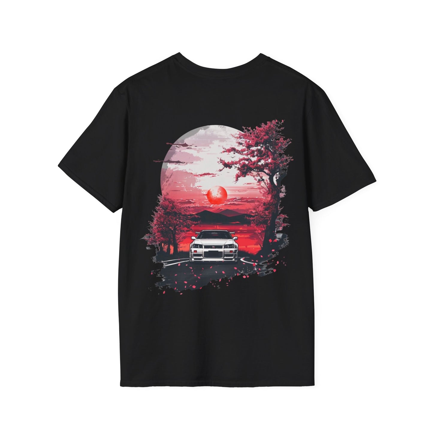 JDM Oversized T-Shirt Sunset and Cherry Blossom Nissan R34 GTR