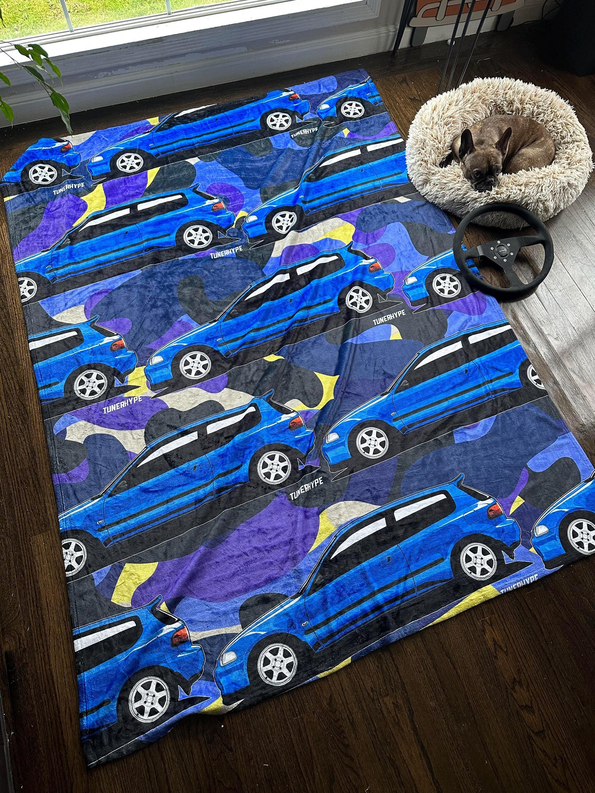 Ugly Christmas Blanket - Honda Civic EG Captiva Blue - Ugly Xmas Sweater, Car Guy Holiday Gift, Funny Christmas Gift, Ugly Christmas Sweater