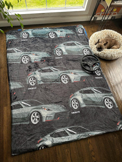 Ugly Christmas Blanket - Nissan Nismo 370z in Grey - Ugly Xmas Sweater, Car Guy Holiday Gift, Funny Christmas Gift, Ugly Christmas Sweater