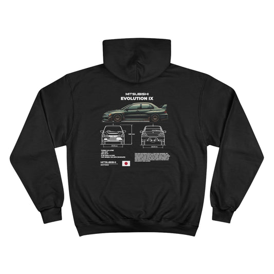 Mitsubishi Evo IX Champion Hoodie - Boosted Gear Co, JDM Car Sweatshirt, Cool Unisex Hoodie, Casual Racing Apparel, Unique Graphic Carwear