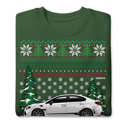 Ugly Christmas Sweater - Subaru WRX in White - Ugly Xmas Sweater - Car Guy Holiday Gift, Funny Christmas Gift