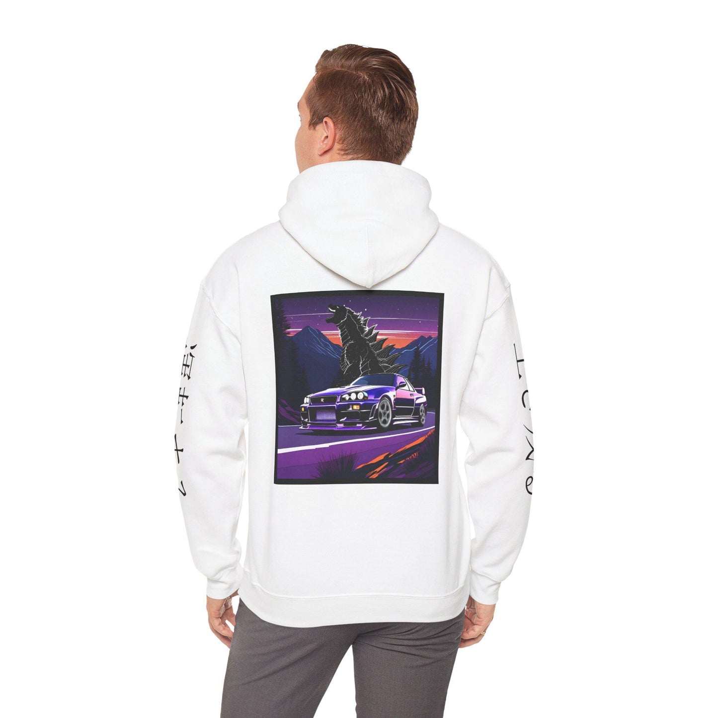 Sunset Drift R34 GTR Godzilla Hoodie, JDM Sweatshirt, Car Enthusiast Gift, Unisex Pullover, Streetwear Apparel